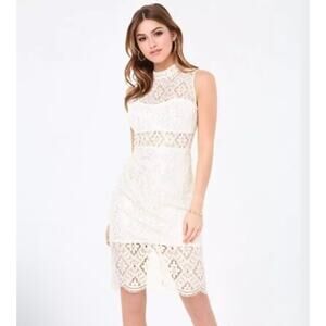 Bebe Womens Teagan Dress 4 White Gold Lace Wedding Cottagecore Midi Coquette